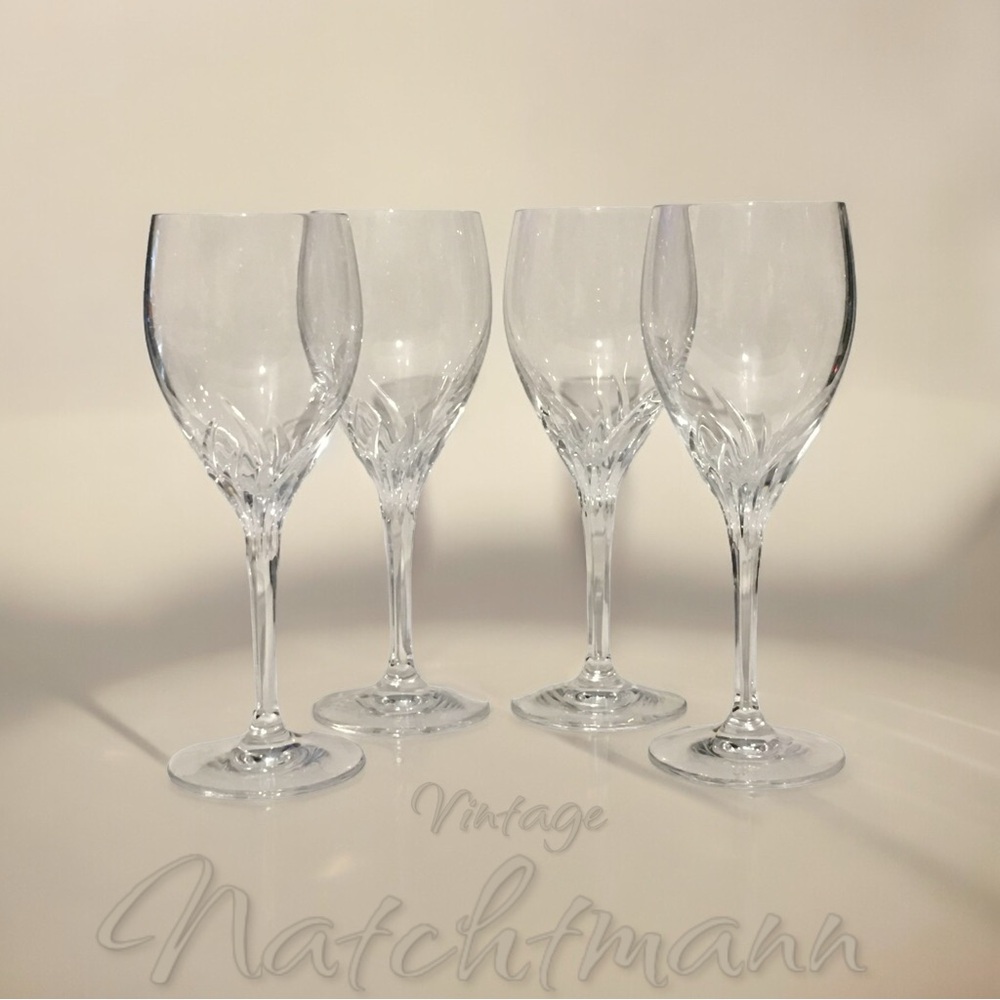 4 Vtg NACHTMANN Crystal Swirl Optic Clear Wine Glasses 7.25” Vintage